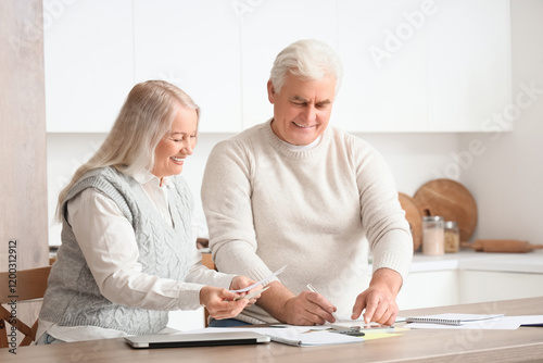 Senior couple calculating u...