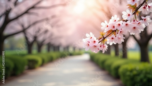 Cherry Blossom Garden in Spring: Pastel Floral Serenity with Japanese Cultural Influence