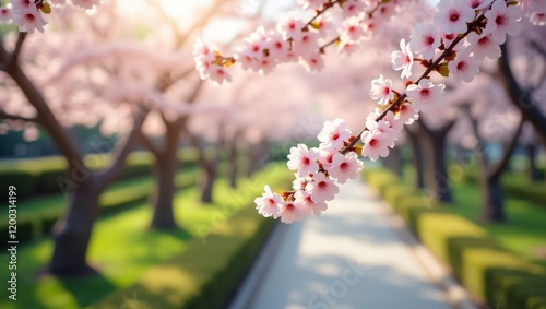 Cherry Blossom Garden in Spring: Pastel Floral Serenity with Japanese Cultural Influence