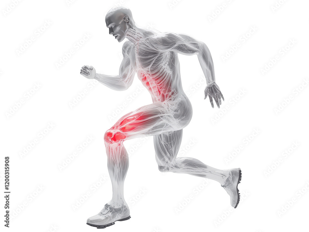 Isolated Transparent Human Body with Red Pain Points Running Isolated Transparent Human Body with Red Pain Points Running