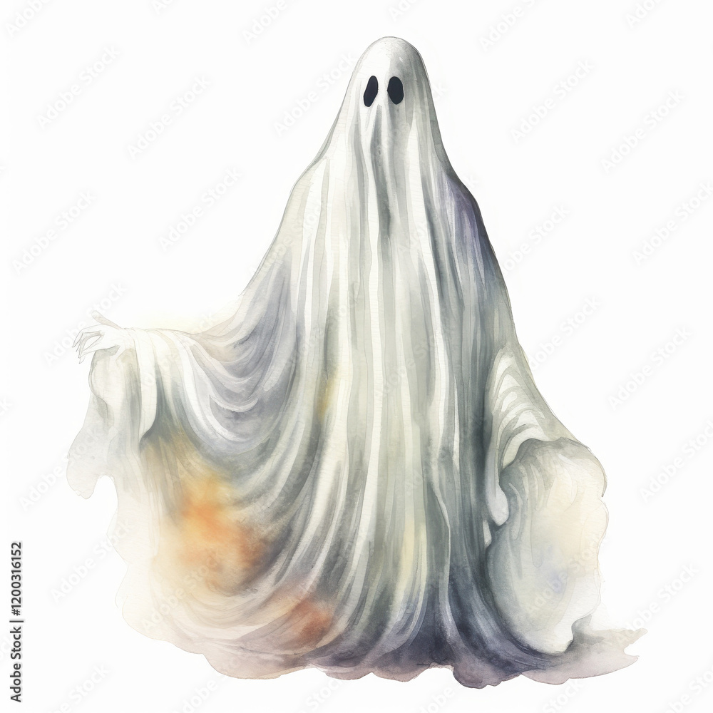 Mysterious Ghost Illustration with Flowing Shroud for Halloween and Spooky Decor Mysterious Ghost Illustration with Flowing Shroud for Halloween and Spooky Decor