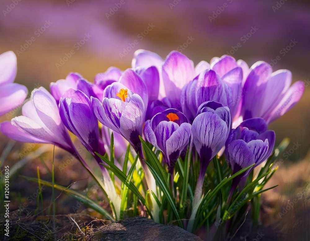 Purple Crocus Flowers in Spring. High quality photo Purple Crocus Flowers in Spring. High quality photo
