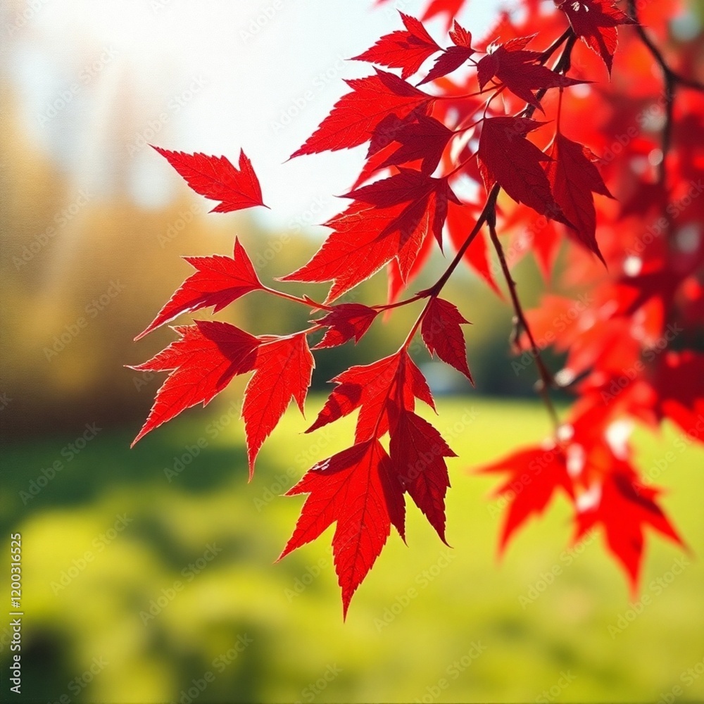 Red maple leaves in autumn, blurred effect.