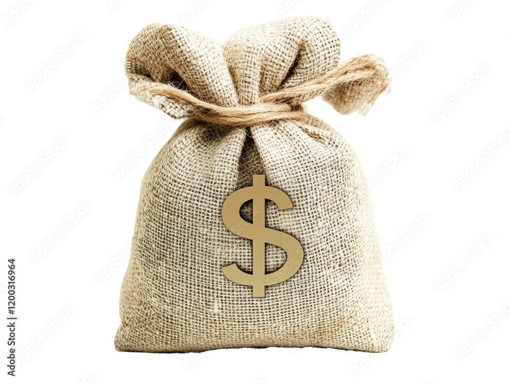 Isolated Fabric Money Bag with Golden Dollar Sign Isolated Fabric Money Bag with Golden Dollar Sign