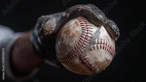 Baseball player signing an autograph on a ball in a dramatic close-up. Sportsmanship and fan appreciation concept