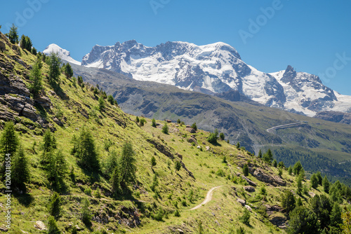 The Walliser alps with the Breithorn peak over the Zermatt in Mattertal valley. photo