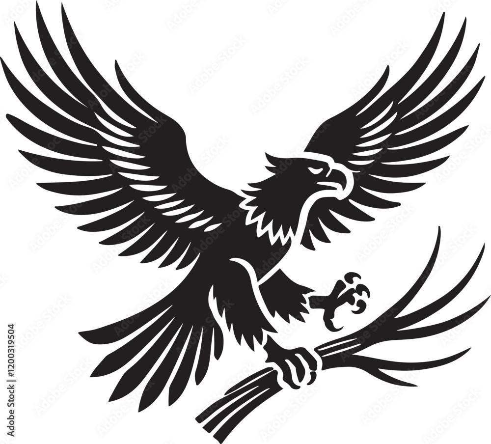 Fototapeta premium Eagle icon silhouette vector with white background