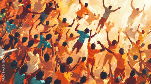 Dahi handi celebration. this vibrant illustration captures the joyous spirit of the dahi handi celebration, a popular festival in india. Vibrant Festival Crowd. Illustration photo