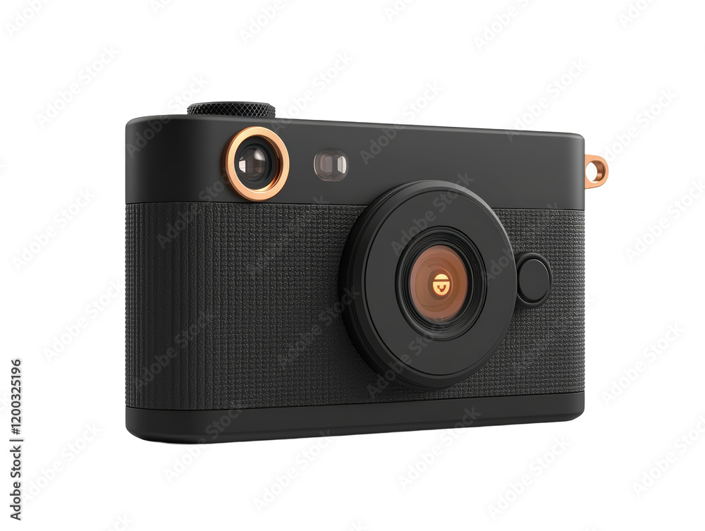 Isolated Black Modern Camera with Copper Details Isolated Black Modern Camera with Copper Details