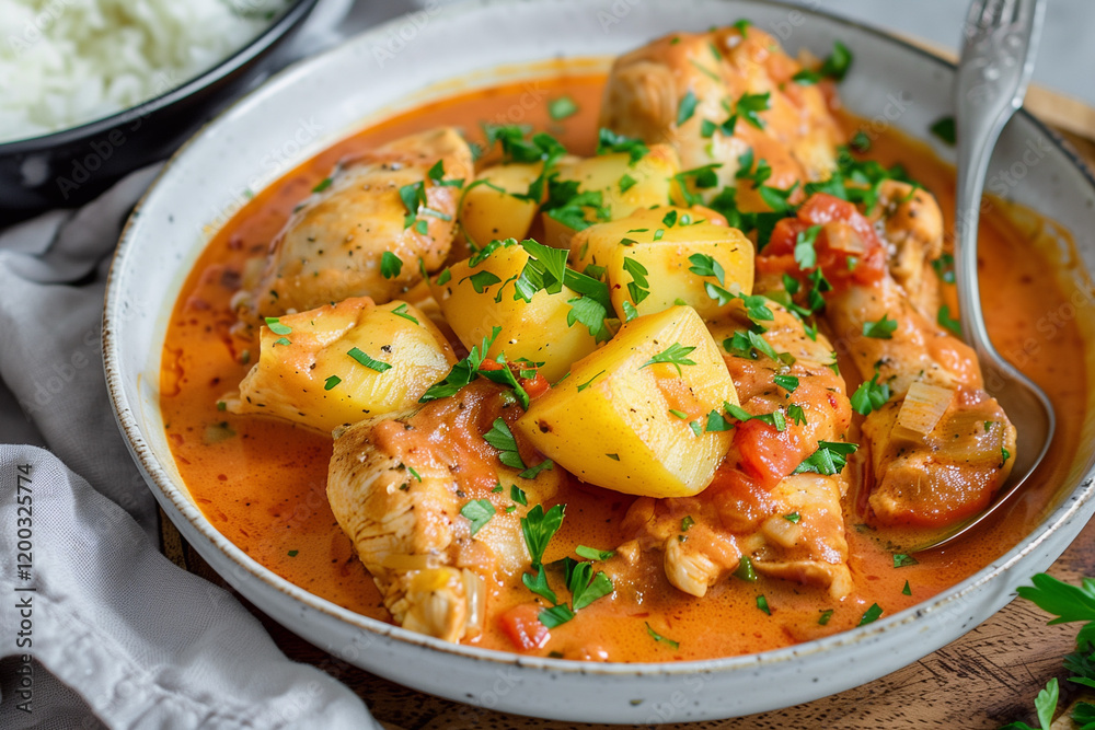 Chicken Paprikash. Hungarian cuisine. Meat stew. Chicken Paprikash. Hungarian cuisine. Meat stew.
