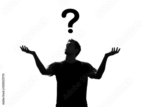 Isolated Silhouette of a Man with Question Mark Above