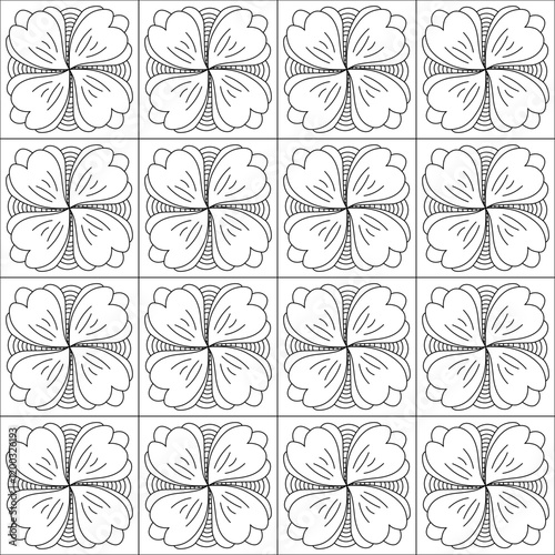 Hand drawn thin line floral design, seamless vector pattern