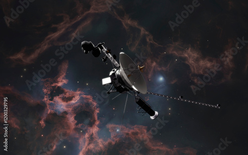 Obraz na płótnie 3D illustration of Voyager spacecraft in deep space. High quality digital cosmic sci-fi art in 5K - realistic visualization w salonie