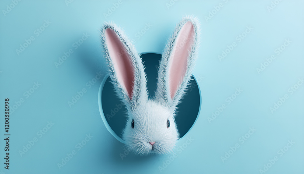 Obraz premium White rabbit ear on pastel blue background. Easter day