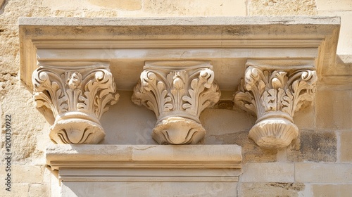 An architectural detail of a heritage restoration project, with craftsmen restoring intricate stonework on an ancient building facade, Restoration site scene