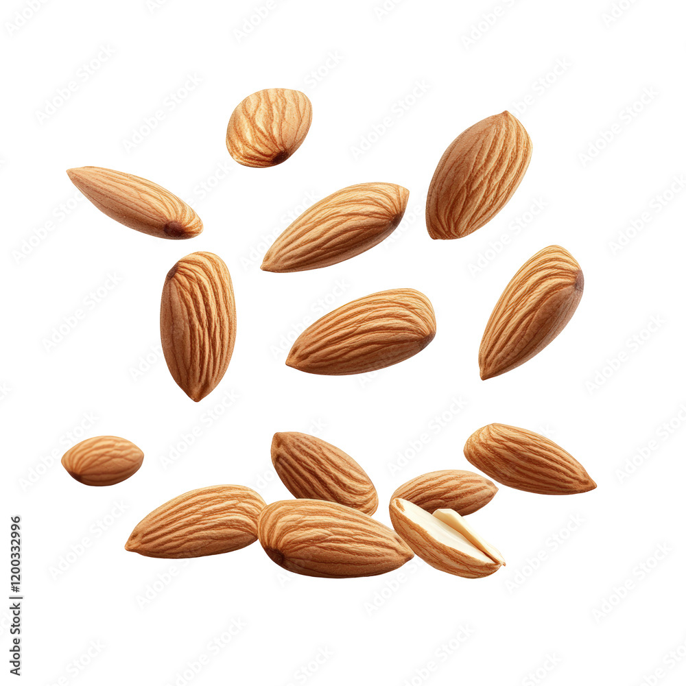 Isolated Collection of Falling Almonds Isolated Collection of Falling Almonds