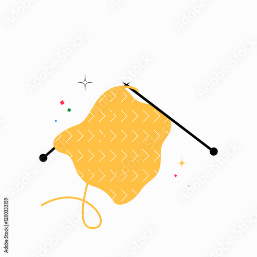 Knitting With Needles And Yellow Yarn In Flat Vector Illustration Symbolizing Crafting, Creativity, And DIY Projects, Isolated On White Background