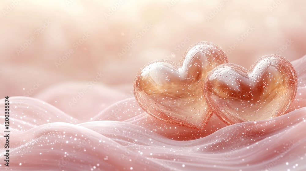 Fototapeta premium Romantic Rose Gold Hearts on Fabric