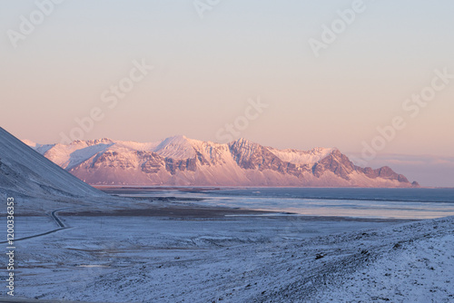 Iceland winter sunset landscape