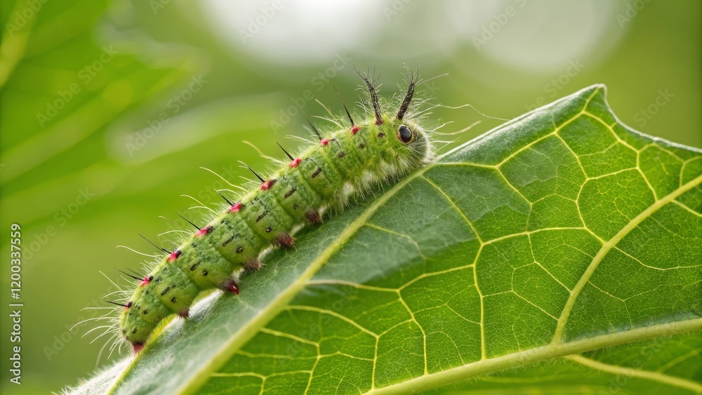 Caterpillar crawling on leaf nature close-up macro photography green environment detailed view biological concept Caterpillar crawling on leaf nature close-up macro photography green environment detailed view biological concept