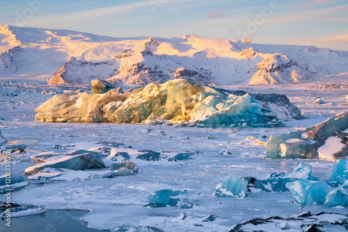 Glacier lake near diamond beach in Iceland