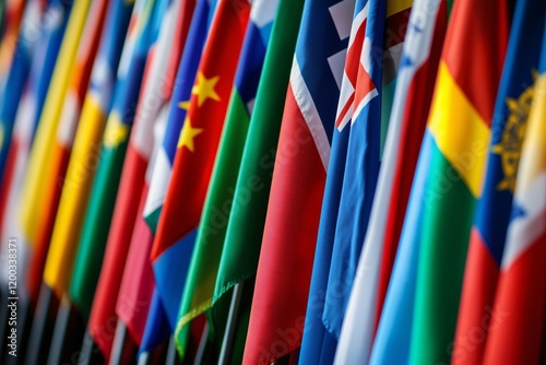 Colorful display of international flags representing diverse countries in a vibrant setting photo