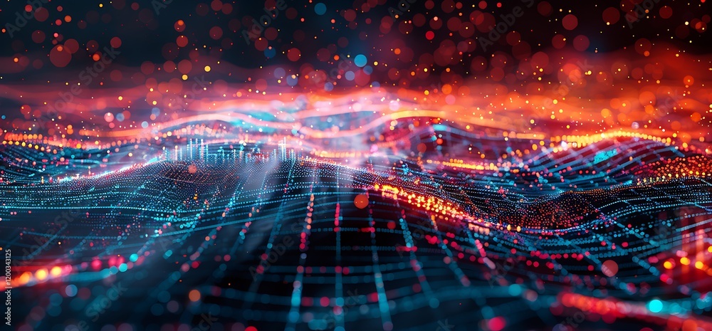 Digital landscape, glowing data waves, abstract background, tech concept Digital landscape, glowing data waves, abstract background, tech concept