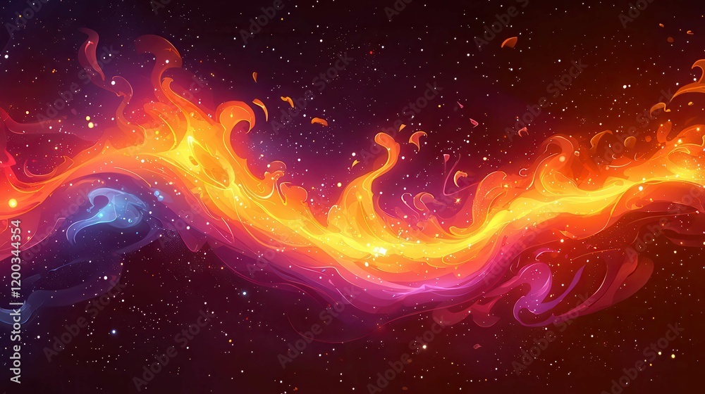Fototapeta premium A vibrant explosion of colors in a cosmic background, showcasing swirling patterns in orange, pink, and blue.