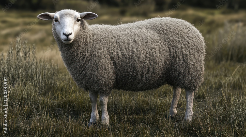 A single sheep standing in a grassy field, looking directly at the camera. A single sheep standing in a grassy field, looking directly at the camera.