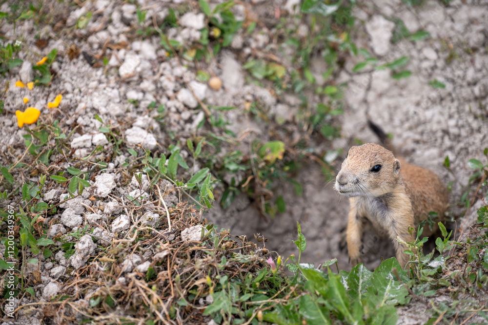 prairie dog peeking out of an underground hole to it's home prairie dog peeking out of an underground hole to it's home