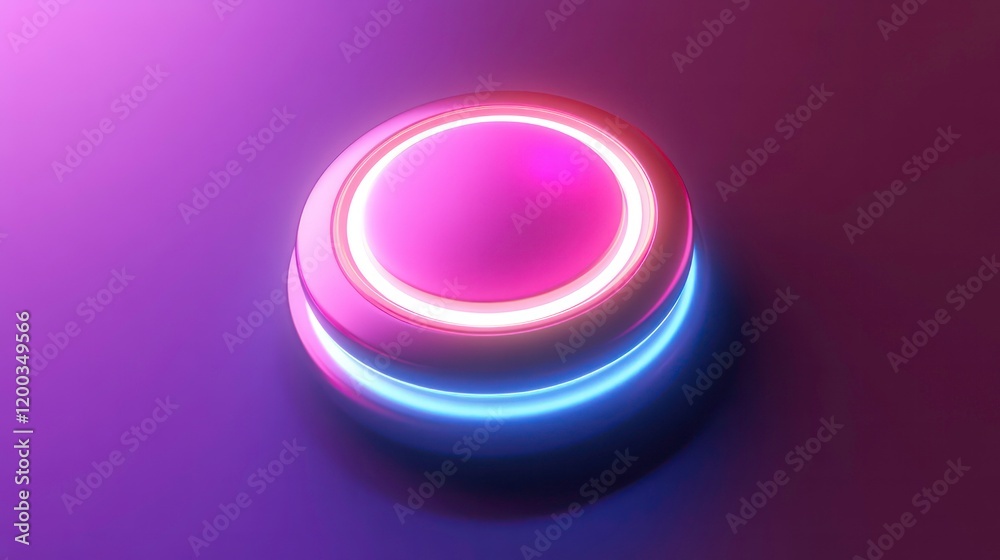 Obraz premium A 3D illustration of a neon glowing button icon in pastel colors, featuring a soft glow and futuristic design with a circular shape