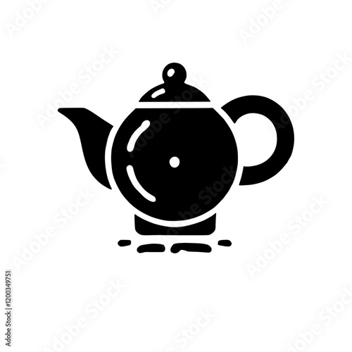 Teapot Icon: Simple black silhouette of a classic teapot, perfect for tea-related designs, menus, or websites.  A minimalist and versatile illustration.