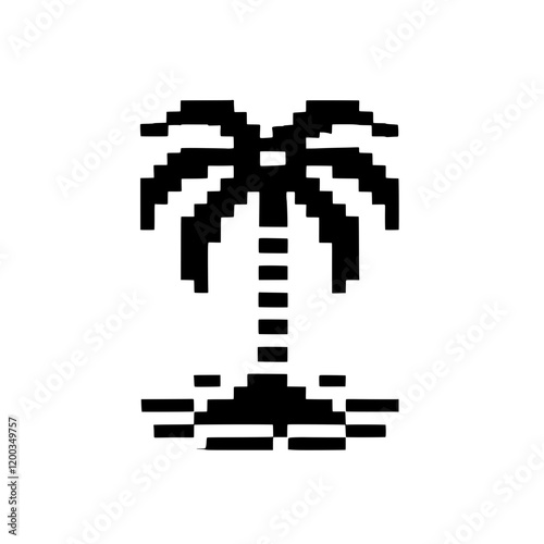 Pixelated Palm Tree: A minimalist design of a palm tree rendered in a pixelated style. The silhouette is simple yet evocative, conjuring images of tropical beaches and escapism.
