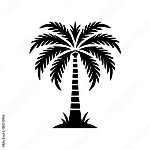 Palm Tree Silhouette: A striking silhouette of a palm tree against a clean, simple background. The palm tree's distinctive shape and iconic tropical feel makes it a perfect symbol for summer.