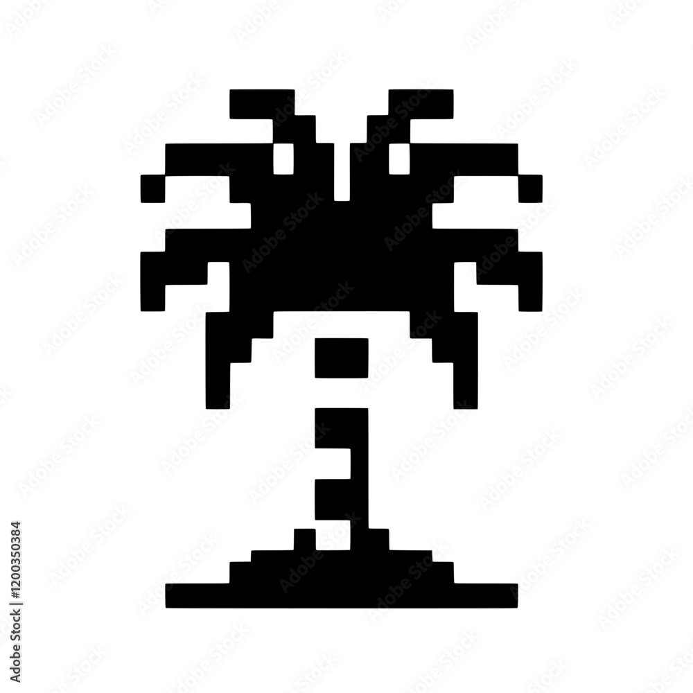Obraz premium Pixel Palm Tree Icon: A stylized pixel art icon of a palm tree, perfect for game design, digital art, and website decoration. Its simple yet evocative design adds a touch of tropical flair. 