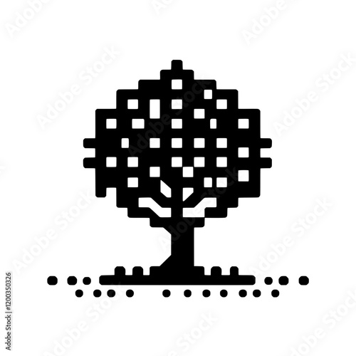 Pixelated Tree: A minimalist and pixelated illustration of a single tree, evoking a retro digital aesthetic, symbolizing simplicity, growth, and resilience in a digital world.