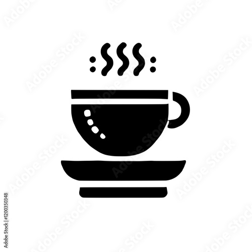 Coffee Break Icon:  A simple yet elegant black and white icon depicting a steaming cup of coffee on a saucer. The minimalist design makes it perfect for use in various digital applications. 