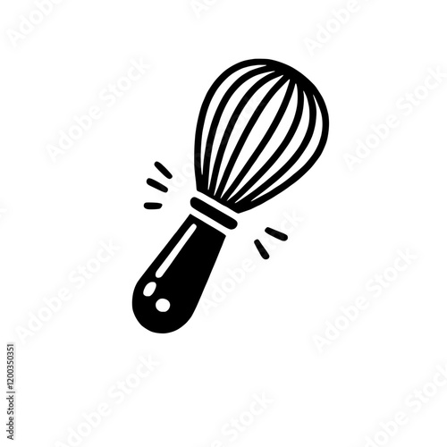 Whisk Icon: A stylish black and white illustration of a whisk, perfect for cooking blogs, recipe websites, or culinary-themed designs.