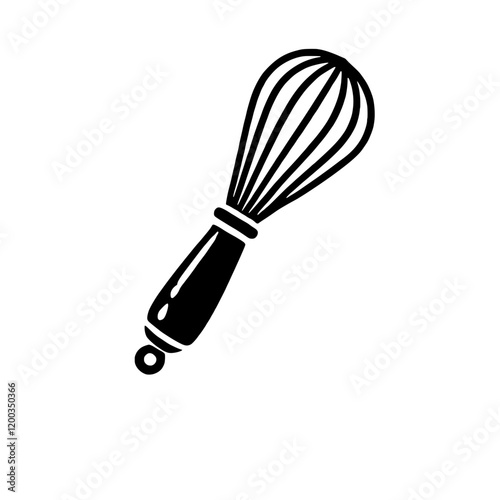 Simple Whisk Icon: A simple, minimalist line art icon of a whisk, perfect for use in culinary, baking, or kitchen-related branding, websites, or app design.