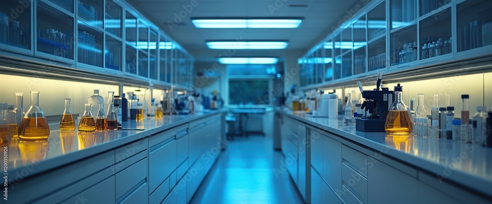 Fototapeta premium Empty lab at night, research facility, science