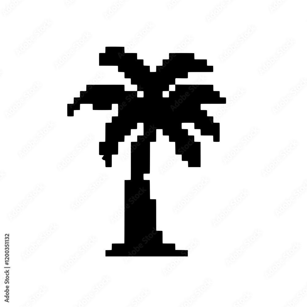 Fototapeta premium Pixelated Palm Tree: A classic silhouette of a palm tree rendered in a minimalist pixelated style, evoking a sense of nostalgia and digital art.