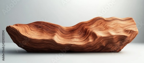 Fototapeta Naklejka Na Ścianę i Meble -  Abstract wooden sculpture, organic form, wavy texture,  smooth surface, light brown color, modern design, minimalist style.