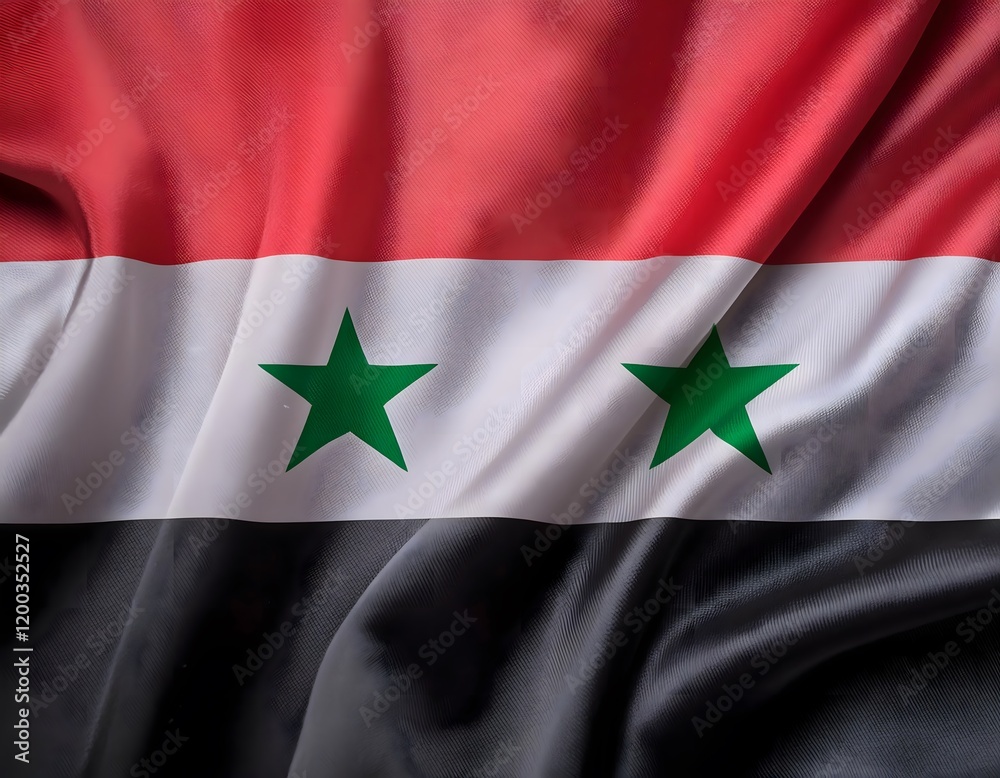 Vibrant Syria flag waving with luxurious satin texture - Patriotic and cultural symbol Vibrant Syria flag waving with luxurious satin texture - Patriotic and cultural symbol