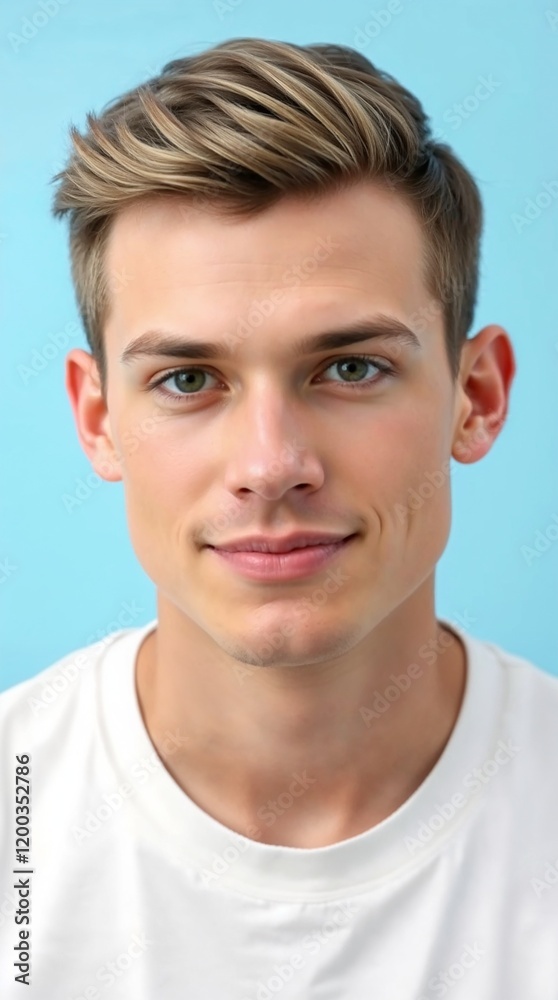 Clean-Cut Male Portrait for Business. Blue Background. Generative AI