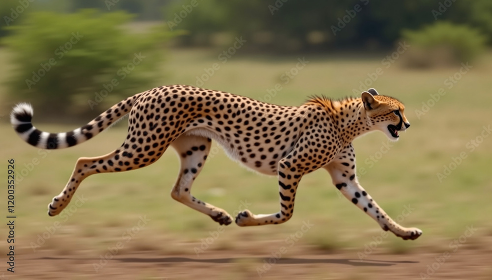 Obraz premium Cheetah running swiftly across the grassland, cheetah, animal