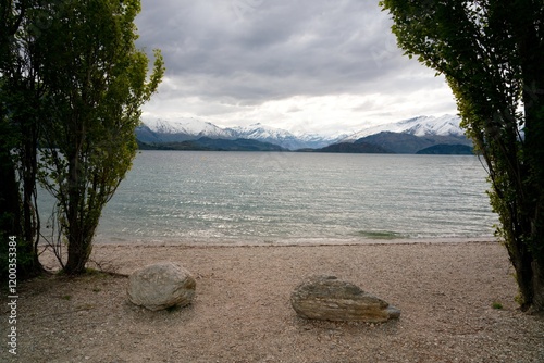 Lake Wanaka Landscape on a Cloudy Day in New Zealand photo