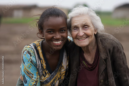 Kindness and Support: A Young Woman Assisting an Elderly Person joy care love girl park city cane   