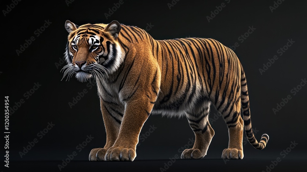 Obraz premium Majestic tiger standing on dark background. (1)