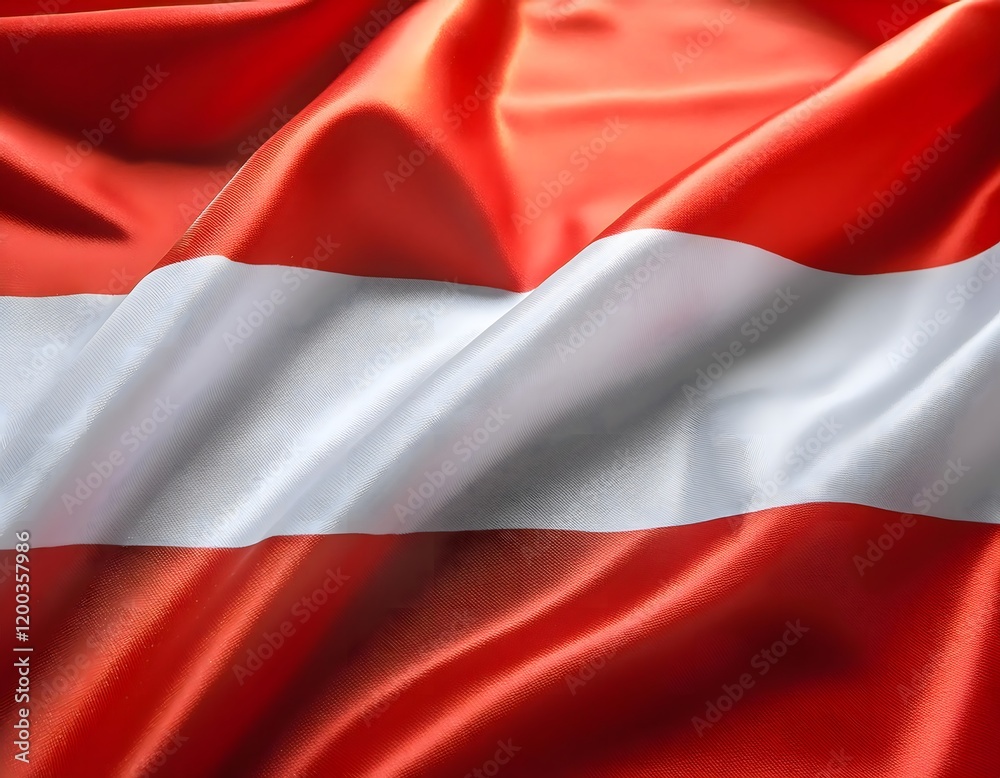 Vibrant Austria flag waving with luxurious satin texture - Patriotic and cultural symbol