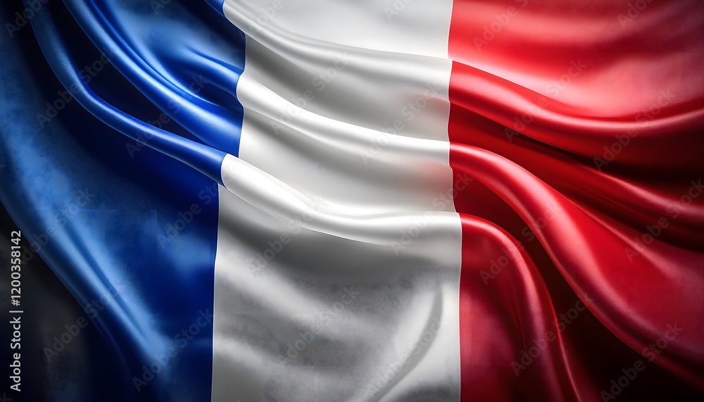 Vibrant France flag waving with luxurious satin texture - Patriotic and cultural symbol Vibrant France flag waving with luxurious satin texture - Patriotic and cultural symbol